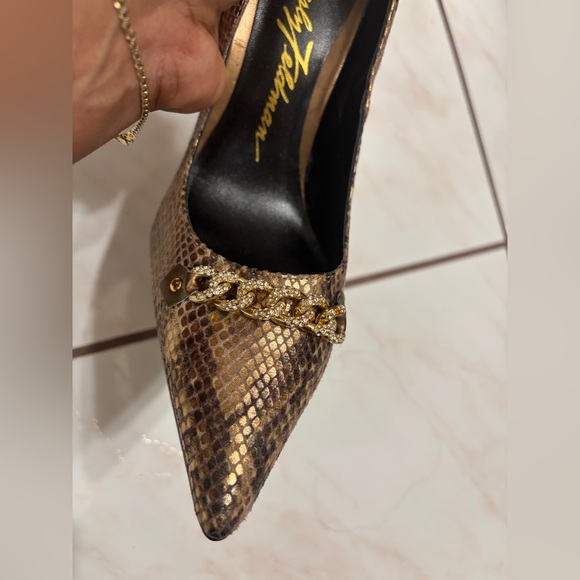 Beverly Feldman Tan Snake Print Heels - Picture 7 of 7